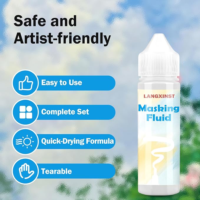 60ml White Masking Fluid for Watercolor Painting, Resistant Ink and Pouring Paint, Watercolor Masking Fluid Keeps Areas Colorless and Edges Sharp, Art Supplies for Artists