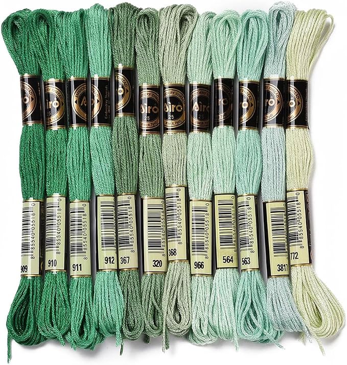 12 Skeins 105 Yards Green Embroidery Thread Floss for Hand Sewing