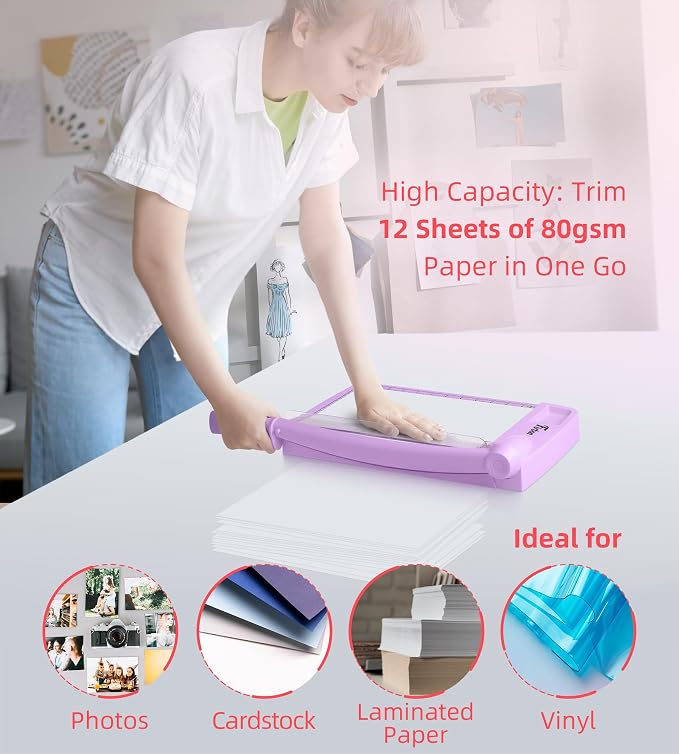 Firbon 12 Inch Guillotine Paper Cutter, Heavy Duty Paper Trimmer, Purple | 12-Sheet Capacity | Dual Scales | Paper, Cardstock & Photo Trimming | Scrapbooking Crafts | Office, Home & Studio Use