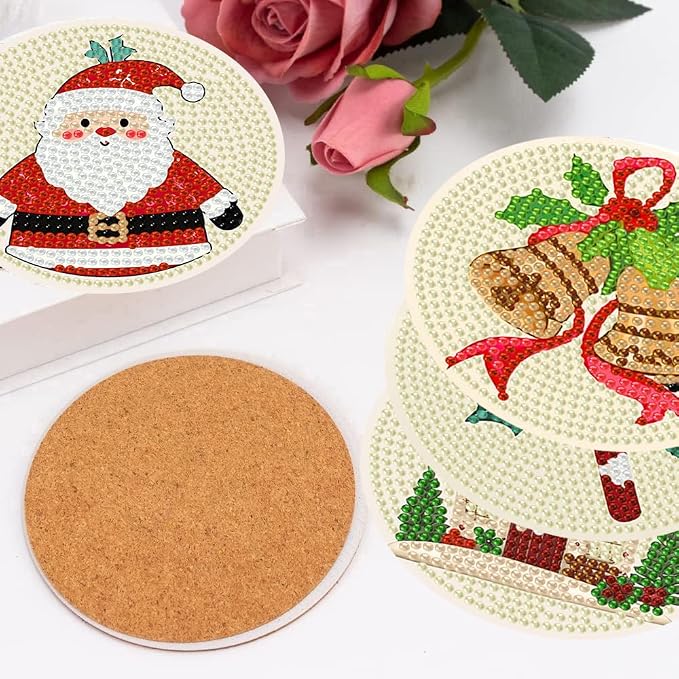 mrpwnle 8 Pcs Diamond Art Coasters Kit Christmas Diamond Painting Coasters