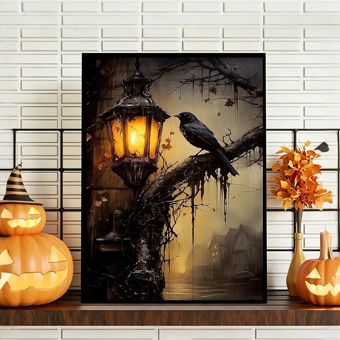 PHANTASYART Gothic Crow Framed Paint by Number with Wooden Easel 12x16inch | Gothic Adult Paint by Numbers, Horror Crow Canvas Paint by Numbers for Adults, DIY Acrylic Painting Kits for Adults
