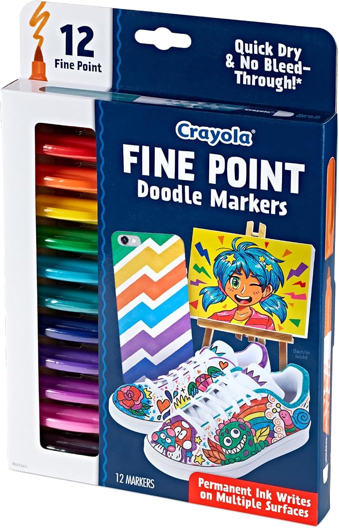 Crayola Fine Point Markers (12ct), No Bleed Fine Tip Markers for Adult Coloring, Art Marker Set, Calligraphy & Drawing Art Supplies