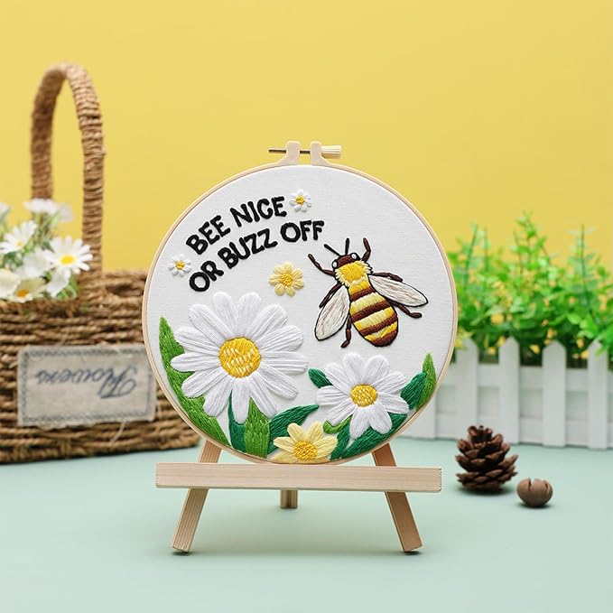 Louise Maelys Bee Embroidery Kit Funny Daisy Quote DIY Craft | Create Thoughtful Gifts with Cross Stitch Kits and Needlepoint Kit for Beginners, Perfect for Creative Hobbies and Home Decor