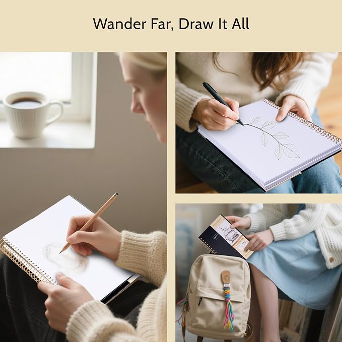 Yoment Small Sketch Book 5.5"x8.5",Mini Sketchbook,Spiral Bound,100 Sheets | Black,68 lb/100gsm Hardcover Sketch Pad for Kids,Art Sketchbook Drawing Pad Book with Pencil,For Kids, Beginners,Artists