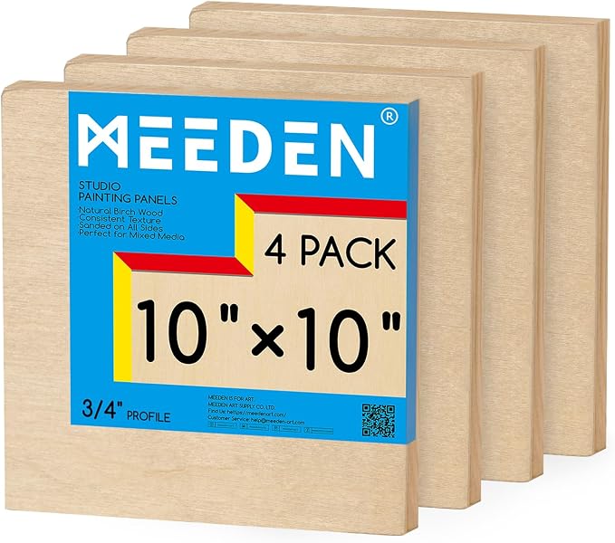 MEEDEN Unfinished Wood Canvas Board:10x10 Canvas Panel Pack of 4