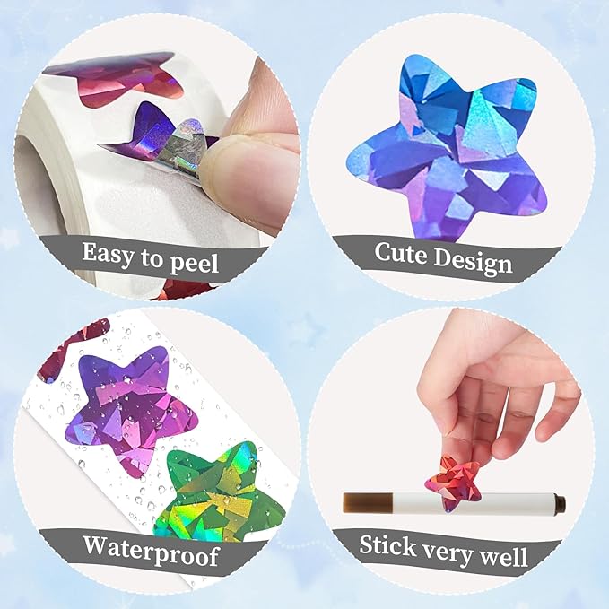 Imeepa 500PCS Rainbow Star Stickers, 1" Multi-Color Lables for Kids Reward