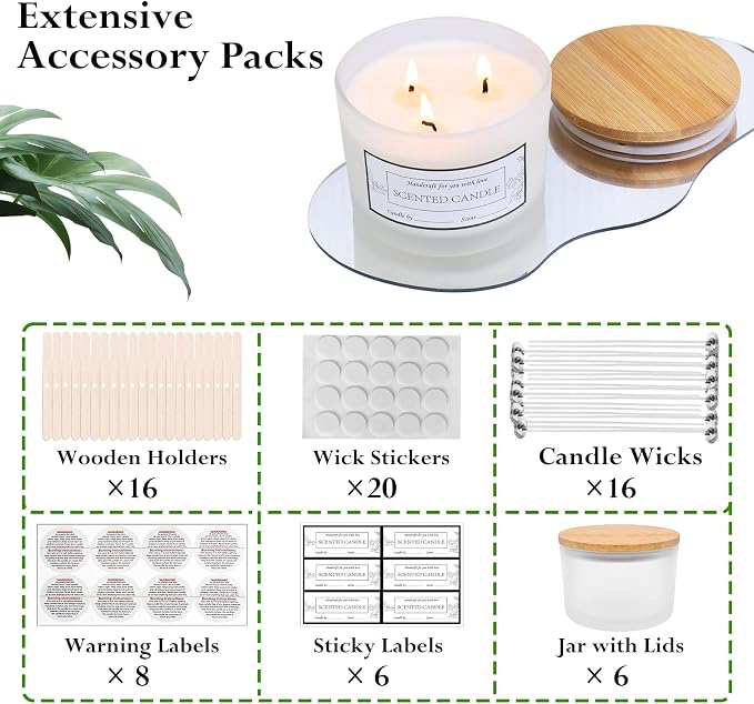 CONNOO 6 Pack 16oz Frosted Wide Mouth Glass Candle Jars