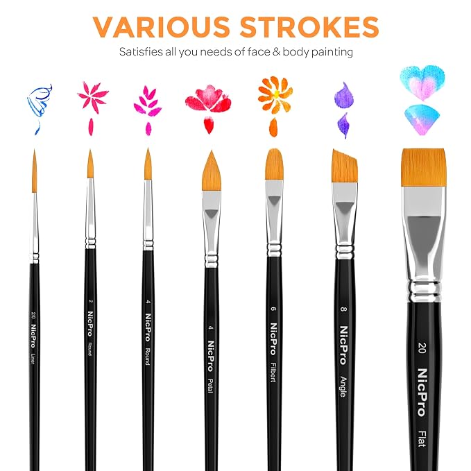 Nicpro Face Paint Brush Set, 7PCS Professional Face & Body Painting Brushes