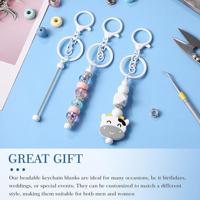 Huwena 6 Pcs Beadable Keychain Bars Metal Blanks DIY Crafts Jewelry Gift