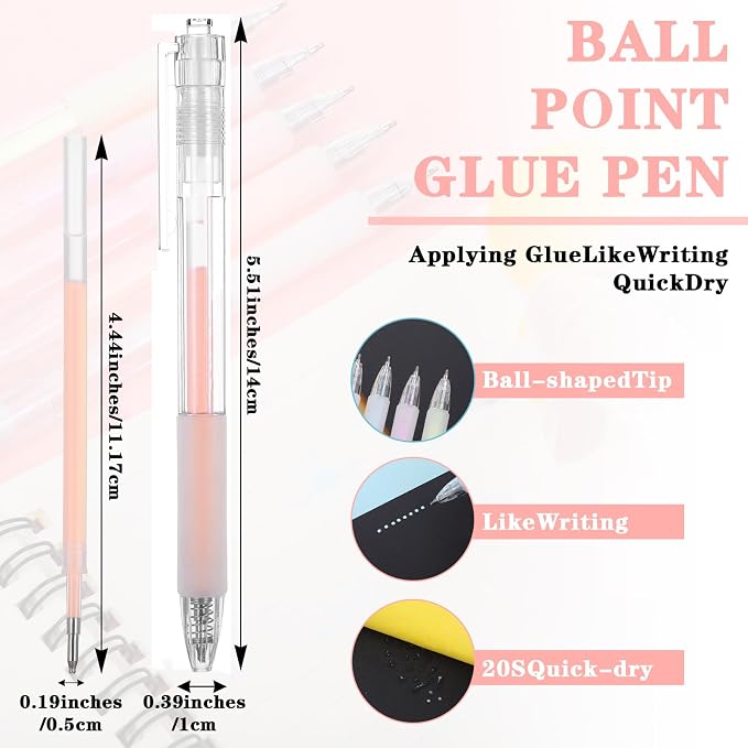24Pcs Quick Dry Glue Pen Ballpoint Roller Glue Pen, Apply Glues Like Writing Easy Precise Control Fine Tip Tacky Pens Classroom Supplies for Crafting Scrapbook Card Making Foil Calligraphy Artist