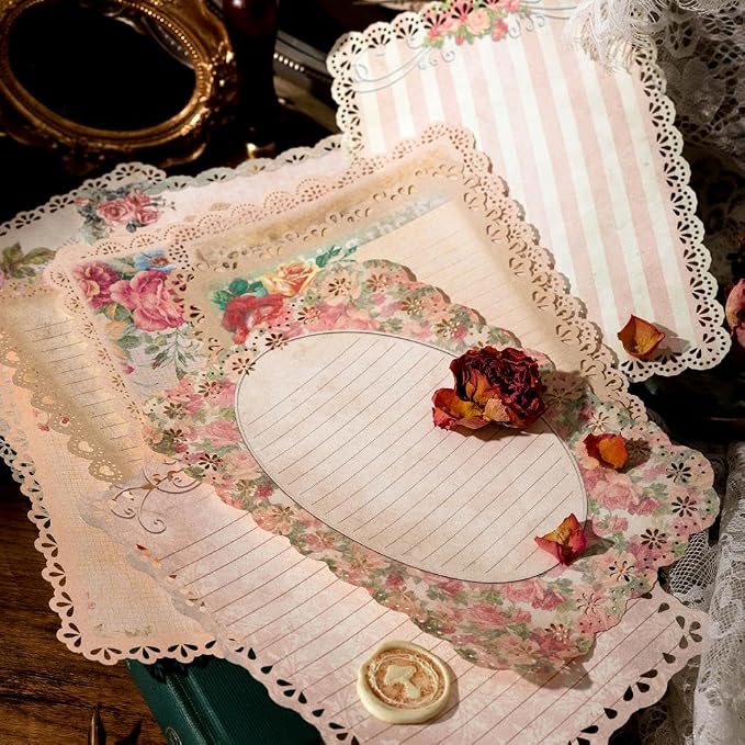 Vintage Floral Lace Edge Scrapbook Paper, 30 Sheets, 3 Pack | 4.9 x 6.9 in | Floral Background Paper | Junk Journaling | Scrapbooking | Collage | Card Making | Memory Keeping