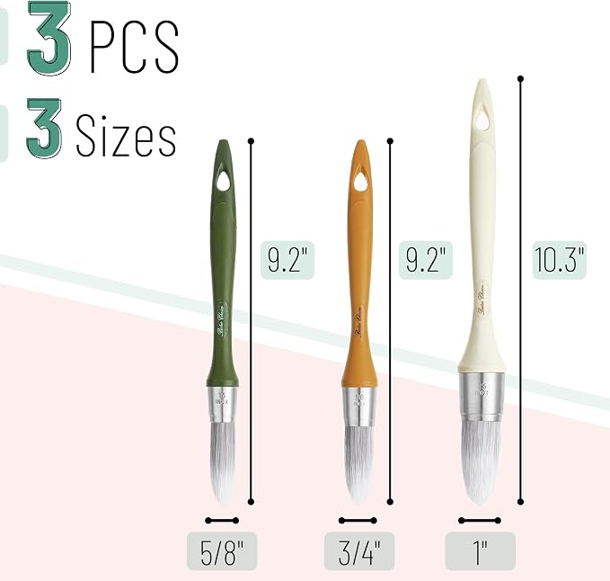 Bates- Trim Paint Brush Set, 3 pcs, 5/8”, 3/4” and 1”, Colorful Ergonomic Non-Slip Handle, Synthetic Bristles, Trim Brushes for Painting