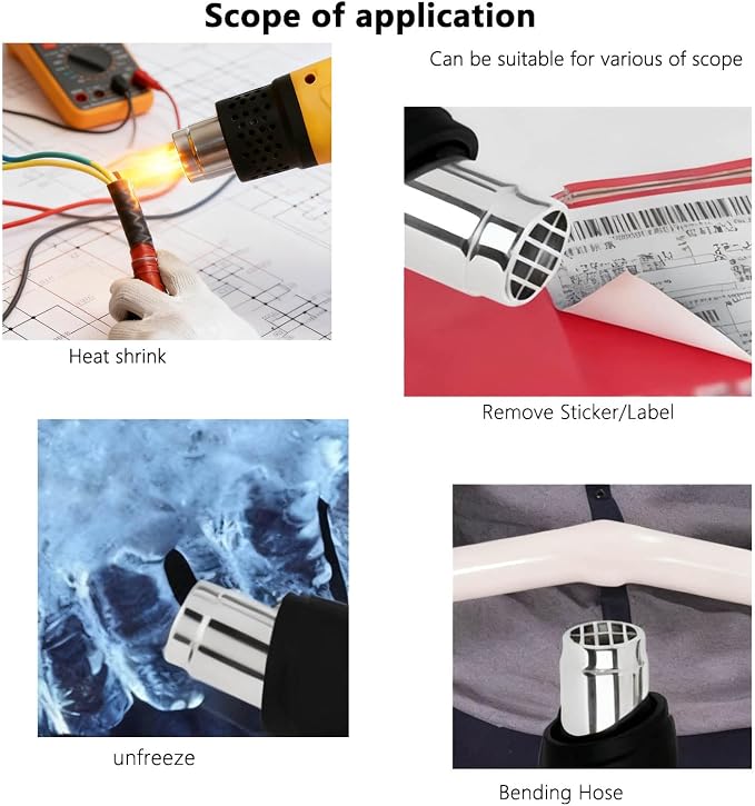 Heat Gun 2000W Fast Heating Hot Air Gun, 140℉-1112℉ Variable Temperature with 2 Speed Settings, Overheat Protection, 4 Nozzles for Shrink Wrapping, DIY Crafts, Home Repair