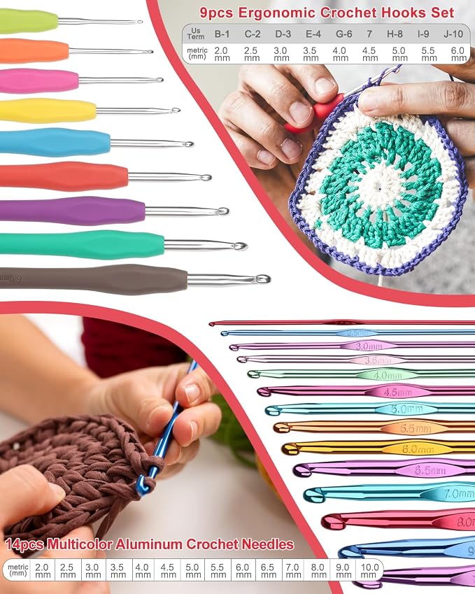 Aeelike Crochet Kit for Beginners Adults Kids, Complete Crochet Set, Winred | Crochet Kit for Beginners Young and Old, All-inclusive Kit with Crochet Hooks 655 Yards Yarn Instruction Knit Bag, Ideal Gift