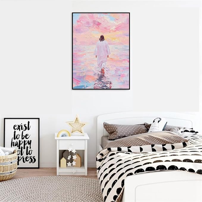 VIGEGU Beach Paint by Numbers Kit for Adults Beginner with Framed | Jesus Easy Adult Paint by Number Kits on Canvas DIY Painting for Beginners Art by Numbers for Home Wall Decor 10x12 Inch