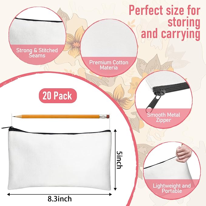 Legigo Blank Canvas Bags Zipper Pouch Makeup Bags Pencil Pouch Bulk | Multi-Purpose, Sturdy Canvas Pouch with Zipper, Cosmetic Travel Toiletry Bag for DIY Crafts, Gifts & Storage, 8.3 x 5 Inch