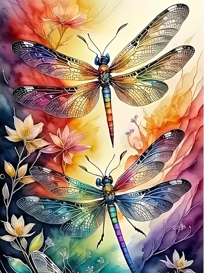 5DDIYART Dragonfly Paint by Numbers for Adults Beginner, Paint by Number Kits on Canvas, Paint by Easy Acrylic Oil Painting Home Wall Decor 12x16inch