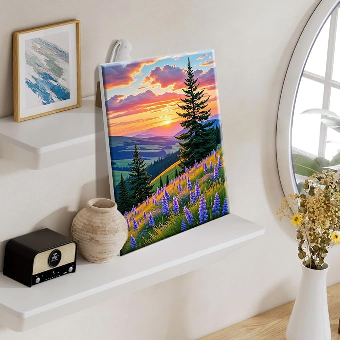 SparkGlow Landscape Paint by Numbers Kit for Adults with Frame, 8×12 Inch | Sunset Landscape Painting by Numbers, Premium Materials, Fun and Relax, Include Easel, Number Painting for Gift, Home Decor