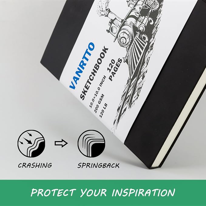 Vanrtto Hardcover Sketch Book, Square Mixed Media Sketchbook 8x8 Inch | Hardcover Square Sketch Book 120LB/200GSM Drawing Paper, 120 Pages/60 Sheets Sketch Pad for Adults, Mixed Media Sketchbook