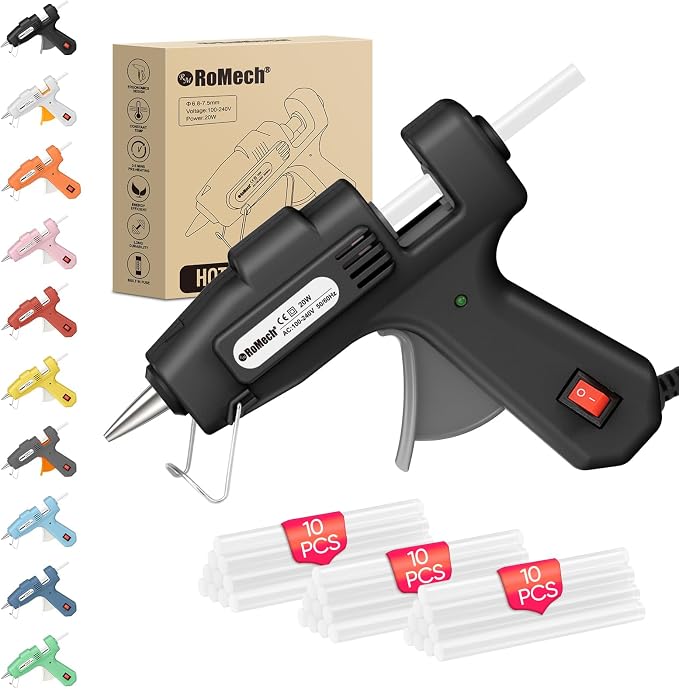 ROMECH 20W Mini Hot Glue Gun Kit, 30 Glue Sticks Set for DIY Crafts, Repair