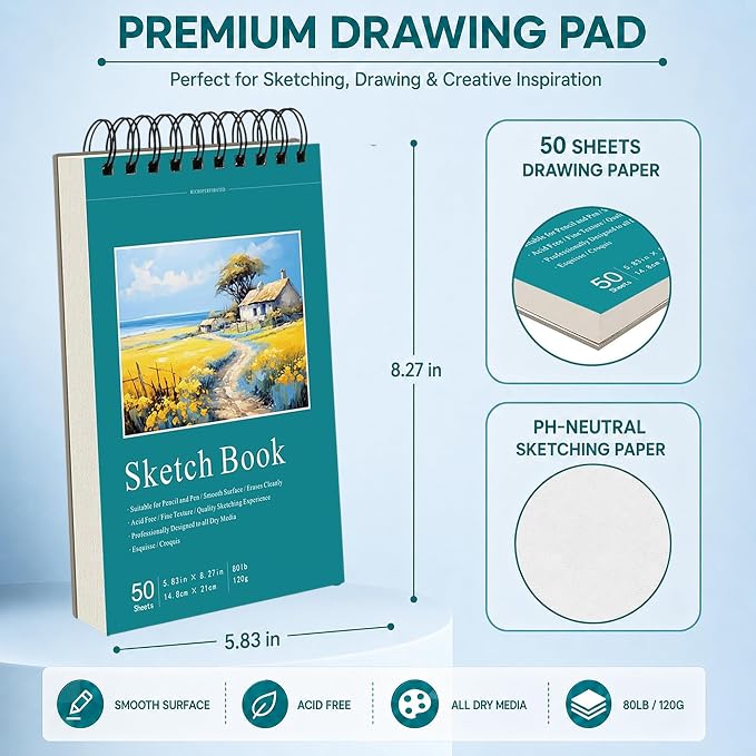 Xmusk 12 Colors Glitter Gel Pens Set with A5 Sketchbook (50 Sheets 120gsm)