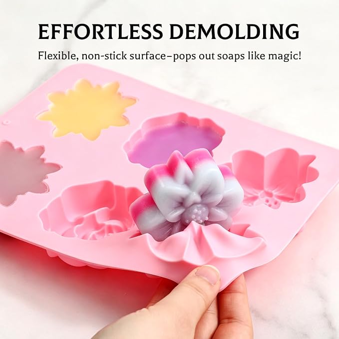 SJ Bee & Flower Silicone Mold Set, 2-Pack 6-Cavity Soap & Craft Molds | For Crafts, Soap Making, Plaster, Wax Melts & Resin, Food Grade Silicone, Easy Release, Reusable