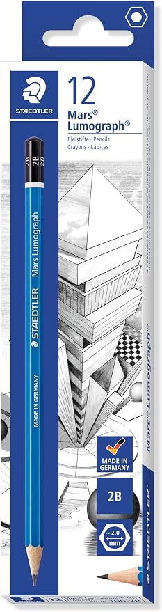 STAEDTLER Mars Lumograph 2B Graphite Art Drawing Pencil, Medium Soft, Break-Resistant Bonded Lead, 12 Pack, 100-2B (100-2B VE)