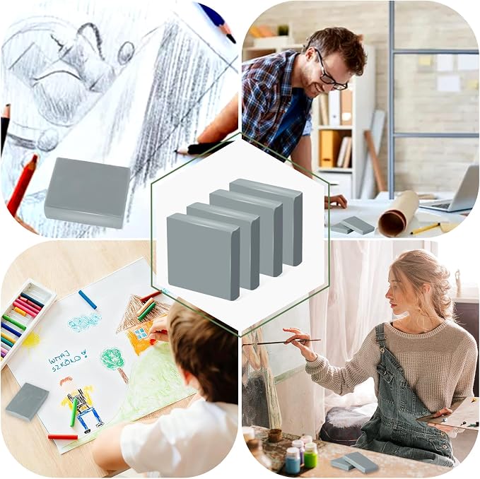 Phinus Kneaded Erasers for Artists, Drawing Eraser, Grey Kneadable Eraser, Absorbent Kneaded Eraser for Art Supplies, Charcoal Pencils, Sketching Supplies (8 Pack)