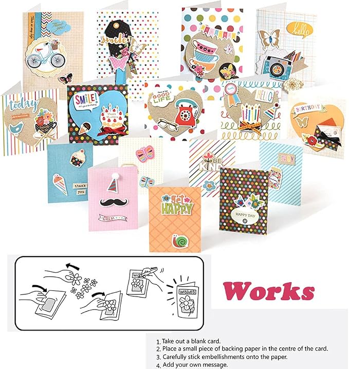 Huralona Greeting Card Making Supplier Envelope Kit Gift Anniversary Craft | Handmade DIY Card Kits 16 Cards 16 Envelopes and Dec Accessories for Birthday Thanksgiving Christmas Wedding Invitation