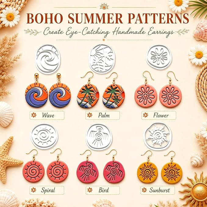 7Pcs Boho Sea Polymer Clay Cutters for Earring Making