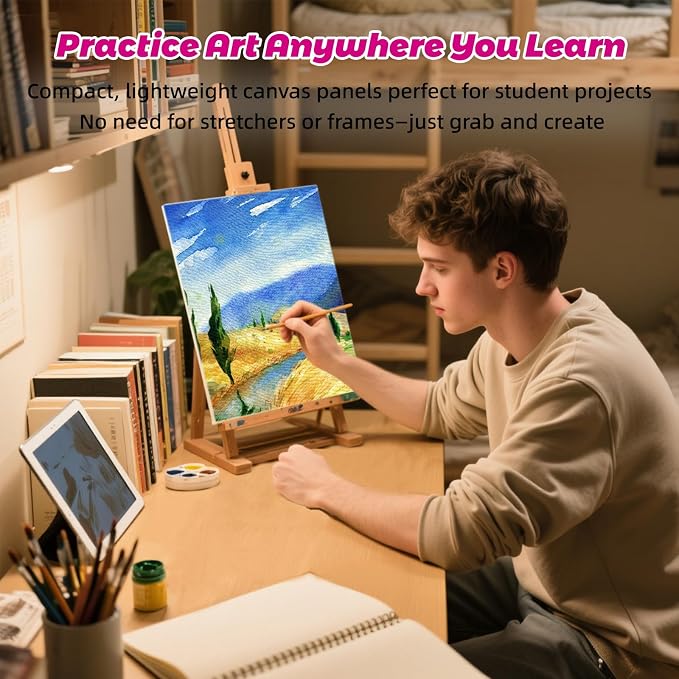 10 Pack 12"x16" Canvas Panels 100% Cotton for Acrylics & Oils | Gesso Triple Primed, Acid-Free & Non-Toxic, Art Painting Supplies for Gifts, Canvas Boards Ideal for Kids, Adults & Artists
