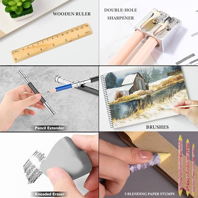 99 PCS Drawing Set, with 50 Page Drawing Pad, Coloring Book,Sketching, Graphite, Charcoal, Coloring Pencils, Blending Tools, Art Supplies Pencil Kit for Artists Adults Beginner Family Friends