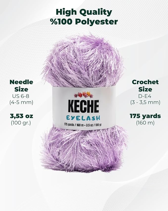 Eyelash Fun Fur Yarn - Premium Soft Crochet Yarn DIY Hand Knitting 100% Polyester 175 Yds 3.53 Oz - Lilac