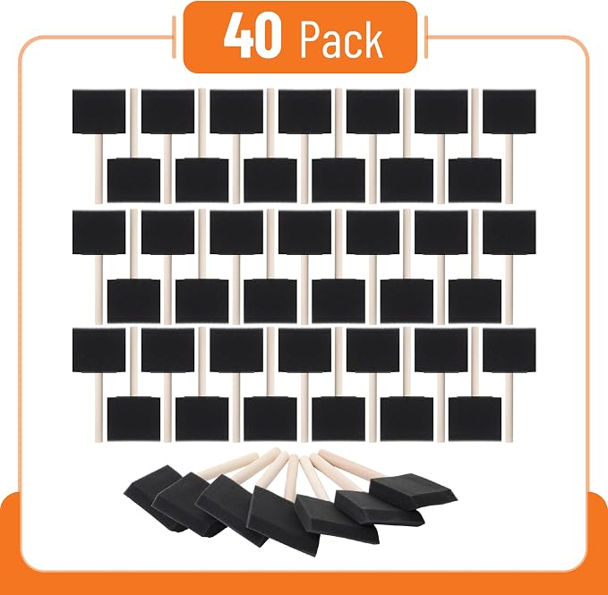 Bates- Foam Paint Brushes, 3", 40 Pack, Black Sponge Brushes for Painting, Sponge Paint Brush