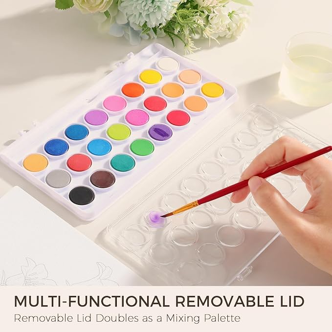 SKYDUE Watercolor Workbook for Beginners with 24 Paint Colors | 15 Floral & Botanical Painting, Step-by-Step Watercolor Book for Adults & Teen, Thick Watercolor Paper, Easy Relaxing Art Kit