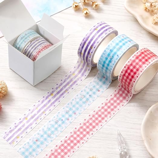 Cute Washi Tape, 3 Rolls Gingham Japanese Washi Tape PackingTape