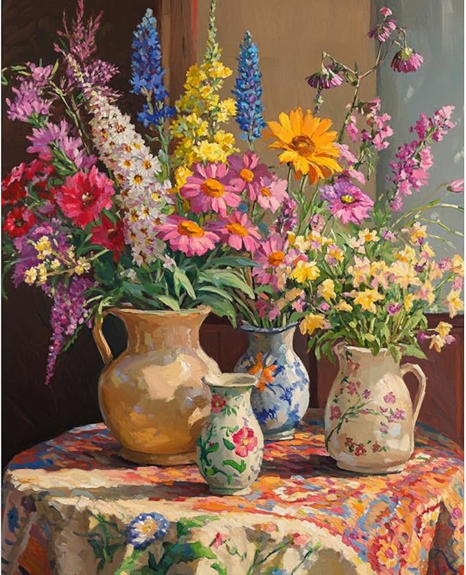 Banket Paint by Numbers Kit for Adults Beginner Flower DIY Oil Painting Kits for Adults Bottle Flowers Easy Adult Paint by Number Kits on Canvas Color by Numbers for Gifts Home Wall Decor 16x20 Inch