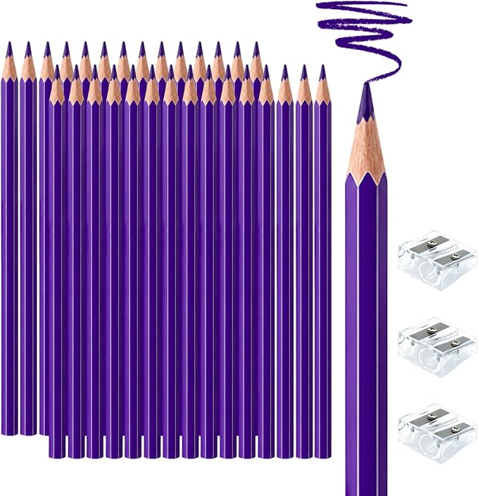 30 PCS Purple Colored Pencils, Pre-sharpened Professional Wooden Art Pencils Set for Artists Painting | Premium Drawing Sketching Supplies