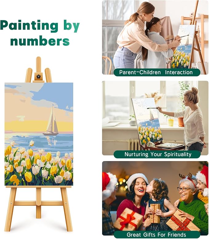 Framed Paint by Numbers Kit for Adults Beginner & Kids Age 8-12, Easy Flowers Adult Paint by Number Kits on Canvas, DIY Acrylic Watercolor Oil Paint by Number for Adults Landscape for Gift 8x12 Inch