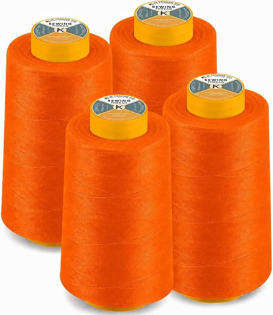 AK TRADING CO. 4-Pack Orange All Purpose Sewing Thread Cones (6000 Yards Each) of High Tensile Polyester Thread Spools for Sewing, Quilting, Serger Machines, Overlock, Merrow & Hand Embroidery