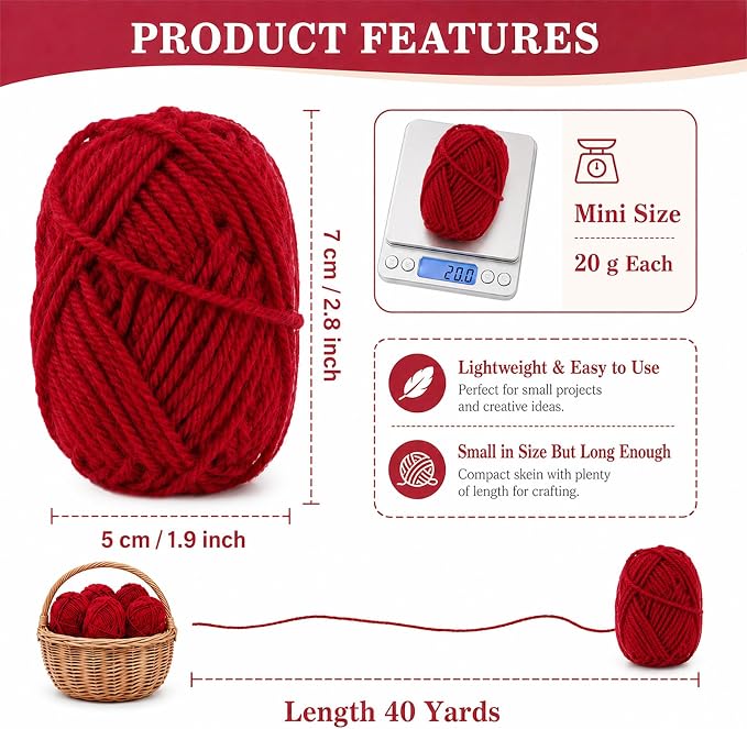 MAQIHAN Acrylic Yarn for Crocheting - Soft Knitting Yarn for Crafts, 15x20g | Wine Red Skeins for Crocheting DIY Bulk for Handicraft Knitting Scarves Ideal Gift for Beginners Adults