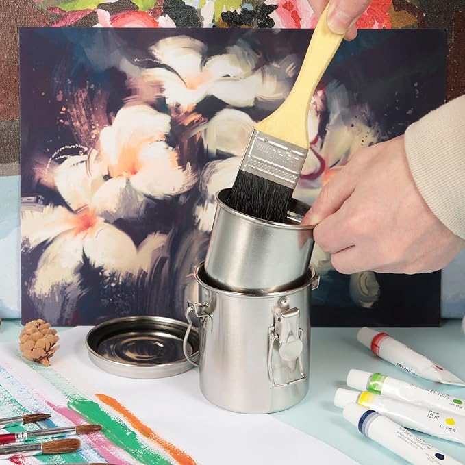 MyLifeUNIT Paint Brush Cleaner, Stainless Steel Brush Holder, 10oz/Small | Durable, Rust-proof, Anti-corrosion, Portable Brush Holder with Porous Strainer Filter for Watercolor Acrylic Oil Painting