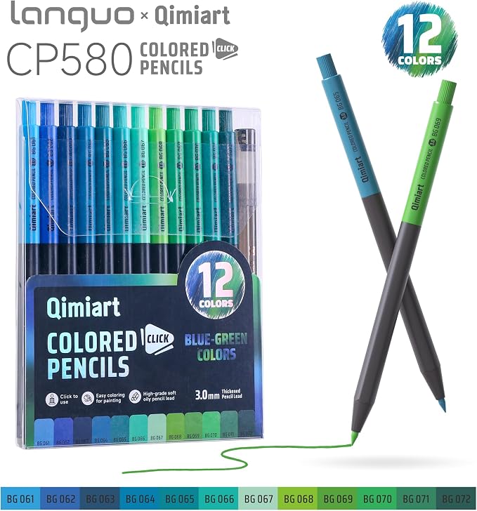 languo Mechanical Colored Pencils, 12PCS Blue-Green Colors with Sharpener