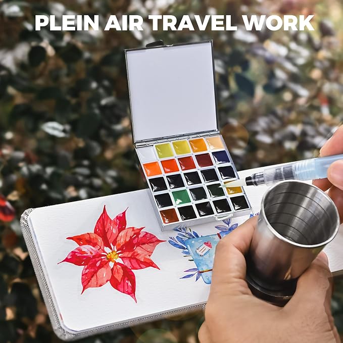 Funto Watercolor Paint Set, 24-Color Mirrorlike Travel Kit for Artists