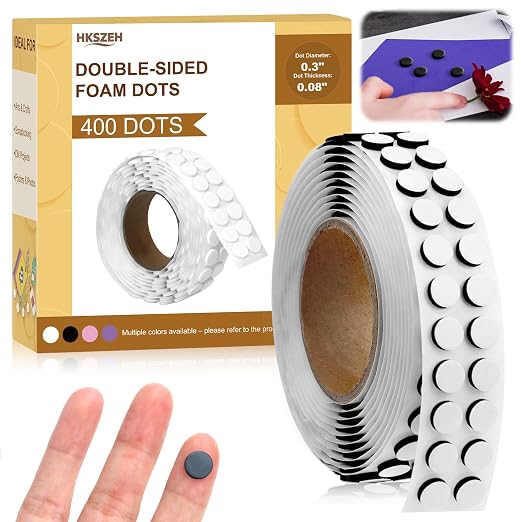 400 PCS 2mm Double Sided Foam Dots 0.3" Foam Round Dots 3D Foam Tape Craft Double Sided Dual Adhesive Foam Mounts Foam Pop Dots For Art Crafts Diy Handmade Scrapbook(Black,0.3" Diameter,2mm Thick)