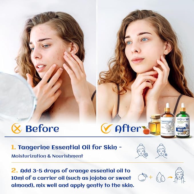 HIQILI Tangerine Essential Oil for Aromatherapy, Skin Care, Diffuser,