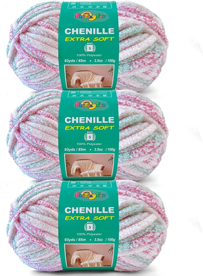 Super Soft and Cozy Chenille Yarn for Crocheting and Knitting -Easy to Crochet with-Bulky #5,3Pack of 3.5oz/93yds -Chunky Plush Yarn for Hand Craft Blanket Ammigurumi (Blush Pink)