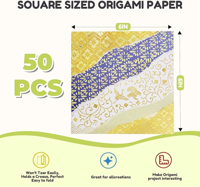 JoyCat Japanese-Style Patterned Origami Paper, 50 Sheets, 6x6 Inch | Double-sided Japanese-style patterns add classic decorative detail to origami, cards, scrapbooking and paper crafts.