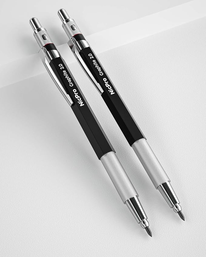 Nicpro 2mm Metal Mechanical Pencil Set with Case, 2PCS