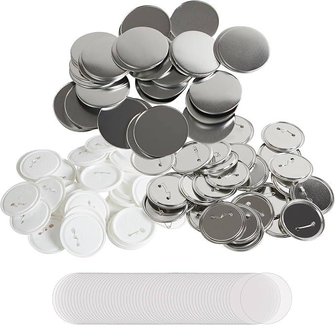 VEVOR 500 Sets 2.25 inch 58mm Pin Back Button Parts for Button Maker Machine, DIY Round Button Badge Parts, Set Includes Metal Top, Plastic/Metal Button, Clear Film, and Blank Paper For Gifts Presents